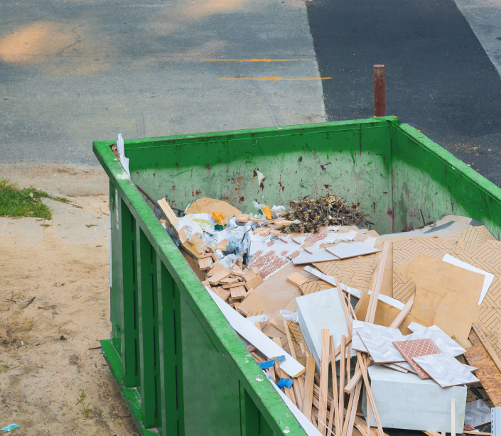 Dumpster filled with construction debris